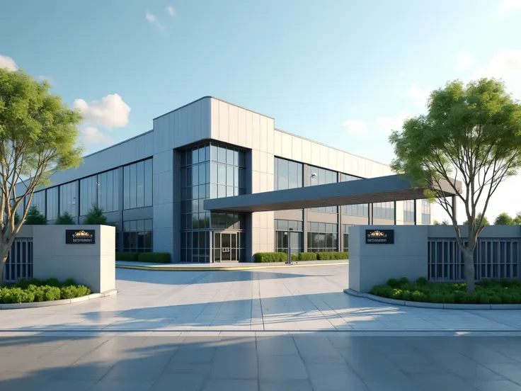 Front renderings、、Modern factory、Industrial Park Gate 、 Vehicle entrance、Industrial doors、Road gates、Booth、Corporate office building、exterior wall tiles