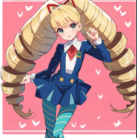 1 girl,solo,twintails,twin drills,dress,blue pantyhose,striped pantyhose