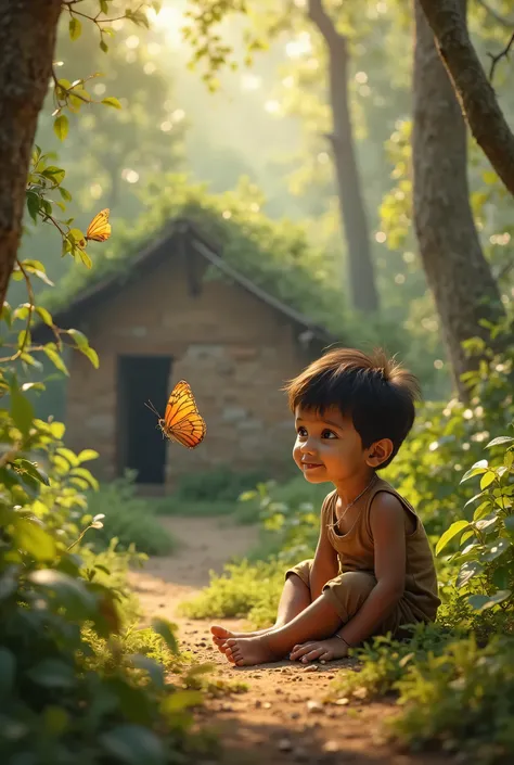 nepali baby poor home plying jungle butter fly