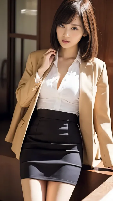 bob hair,, is nice,open shirt, lady,30 years old, Job interview suit,pencil skirt, Skirt Flip,put in, ahegao:2.0,orgasm:1.5,sweat:1.5