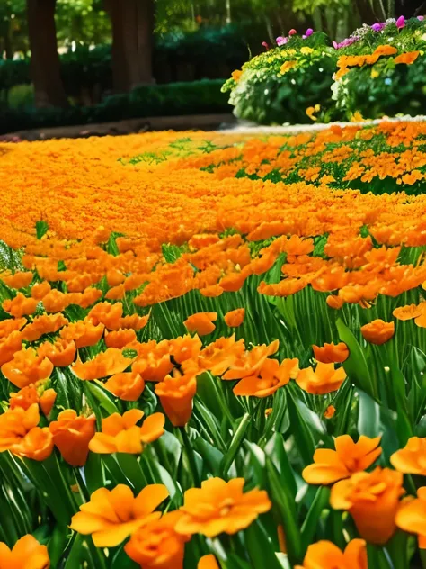 there are many orange flowers that are growing in the garden, orange flowers, vibrant but dreary orange, vibrant orange, orange, very orange, pale orange colors, orange blooming flowers garden, orange extremely coherent, orange colors, orange color, orange...