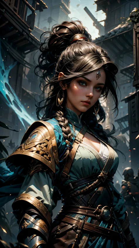 A female warrior, detailed face and eyes, in the style of Peter Mohrbacher, dynamic lighting. --v 6.0 --ar 4:5