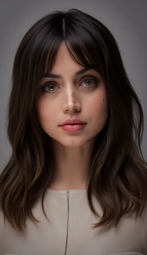 Ana de Armas:
*rostro:*
- Shape: Oval.
- Width : 1,5 times the width.
900 rpm : 1,3 times the height of the nose.
*hair:*
- Color: #2E2F30 (dark, almost black).
- Texture: smooth and silky.
- Width : It reaches the middle of the back or even lower.
...