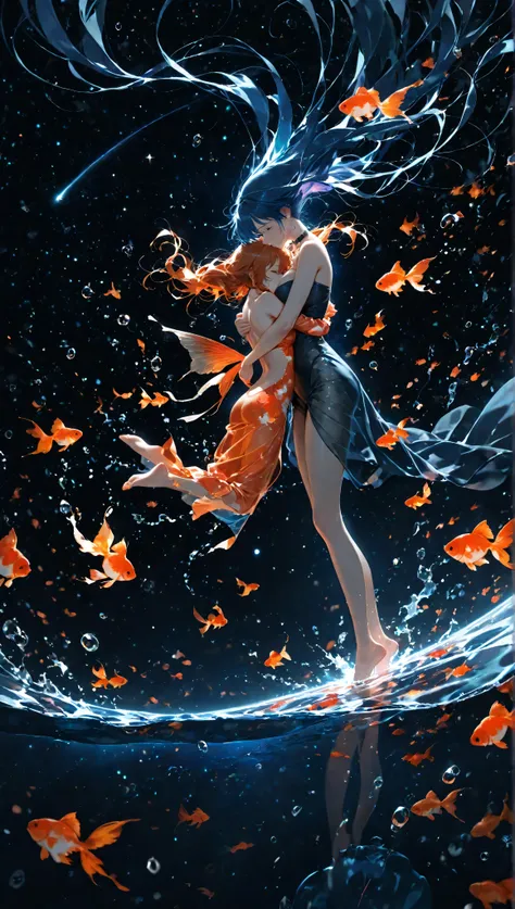 Dark Space,Long hair,sad,universe,dream,goldfish,Embrace,Sexy