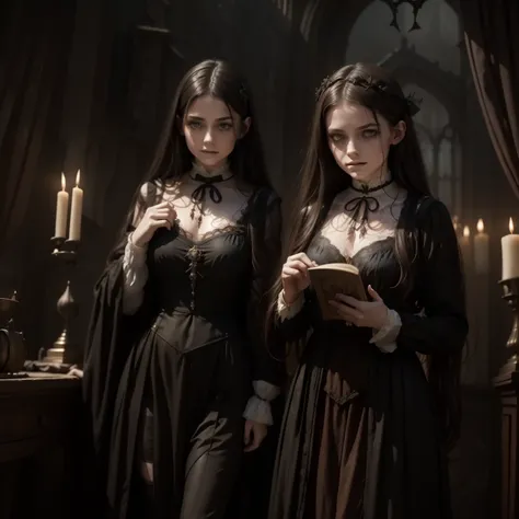 young sorceress, best quality,4k,8k,highres,masterpiece:1.2,ultra-detailed,realistic,photorealistic:1.37,(dark,dreary),victorian horror,fantasy,haunting,gothic,vintage,nightmarish atmosphere,exquisite details,ominous shadows,mysterious figures,elaborate co...