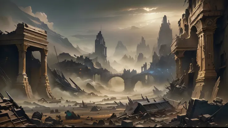 a picture taken from a video game of a ruined city, matte painting concept art, epic cinematic matte painting, fantasy apocalypse environment, intricate matte painting, detailed matte fantasy painting, 8k matte painting, 8 k matte painting, dota matte pain...