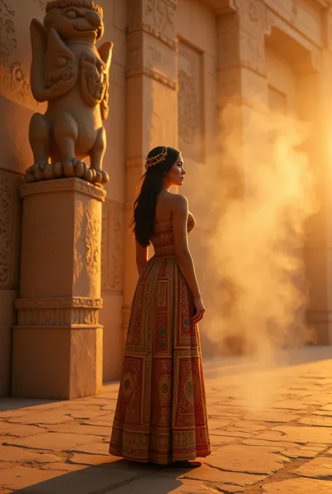 **Prompt:** Create a breathtaking visual representation of ancient Mesopotamia during the enchanting golden hour. Concentrate on a richly detailed scene within a majestic temple, adorned with intricate carvings and murals that reflect the vibrant culture o...