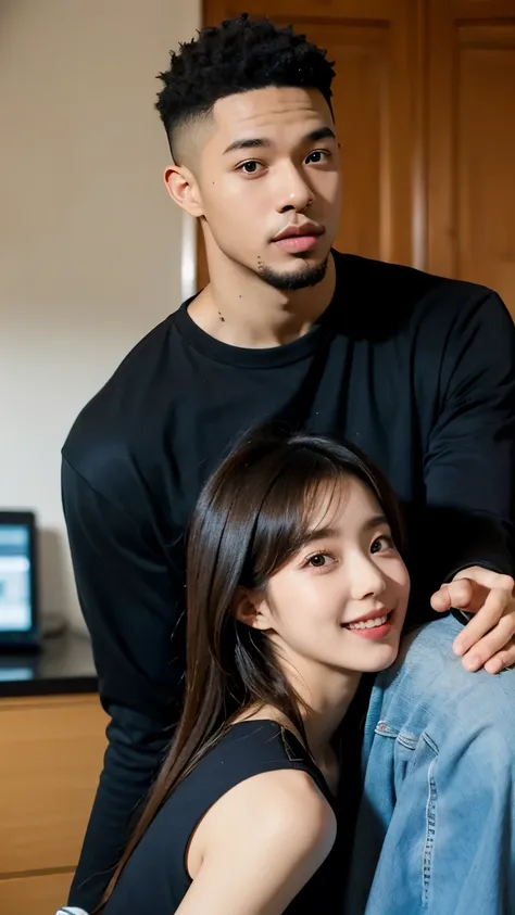 Black man boyfriend with cute girl korean