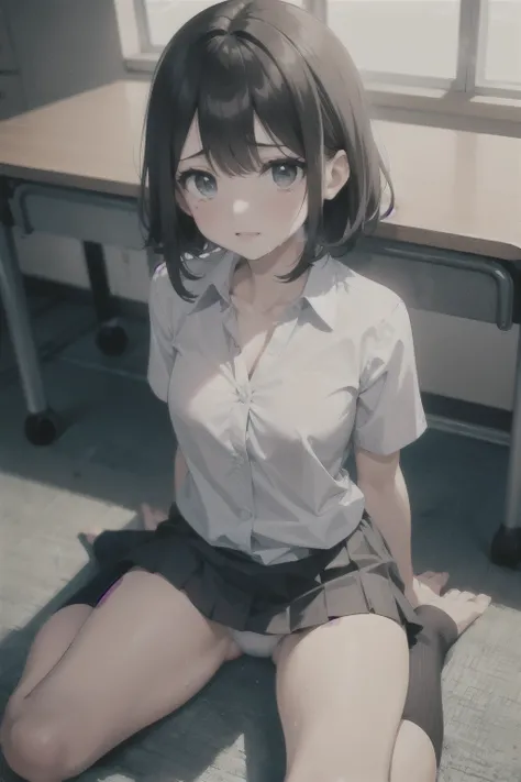  horny middle school girls 、Beautiful Black Haired Girl、Naughty lips、 body type、Short-sleeved uniform、 white collared blouse 、Collarbone in full view、 no bra、Fuckless、pleated skirt、 Panchira、white panties、small panties、 horny thighs、Inner thighs、 black soc...