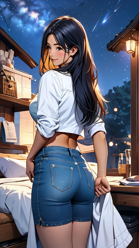 beautiful mature woman、23 age, stripping room、Changing clothes、underwear、Beautiful butt.beautiful sky, Night sky with beautiful stars, milky way,