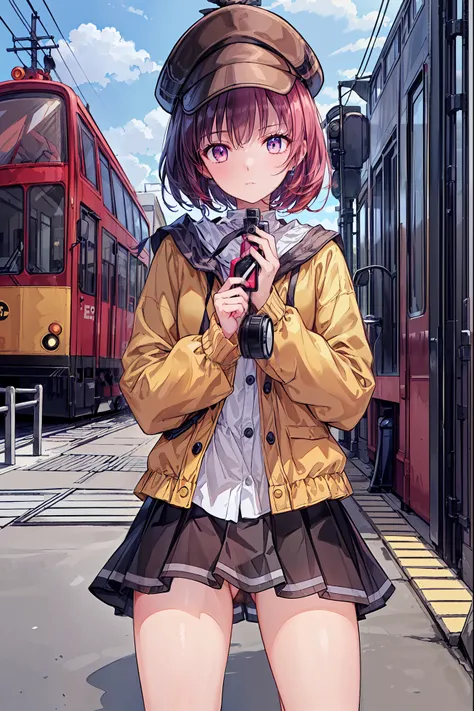 ((anime:1.4, illustration of a woman with a penis )),(masterpiece, TOP QUALITY, best quality),(super detailed, Absolute Determination),((16k, High Resolution)), (((streetcars, Seaside, blue sky, Cumulonimbus)) ((cozy lofi  illustration of a woman with a pe...