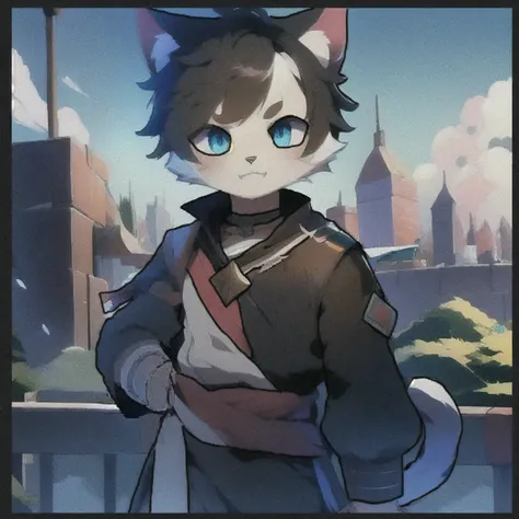 Anime character with blue eyes and a cat head, Anthropomorphic cat ninja , Sora is a cat, Anime cat, keqing from  Genshin impact, Stylized anime,  high quality fanart , fursona art, Tabaxi :: rogue, 以anime style, No PFP, anime style,  Official Fan Work ,  ...