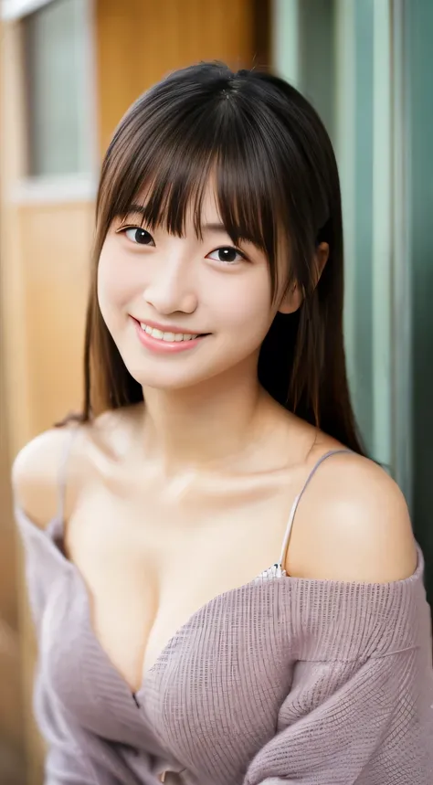 masterpiece,best quality,(Japanese girl),((Beautiful girl)),cleavage,(off shoulder:1.2),(perfect body beauty:1.2),(shy smile),From slightly above