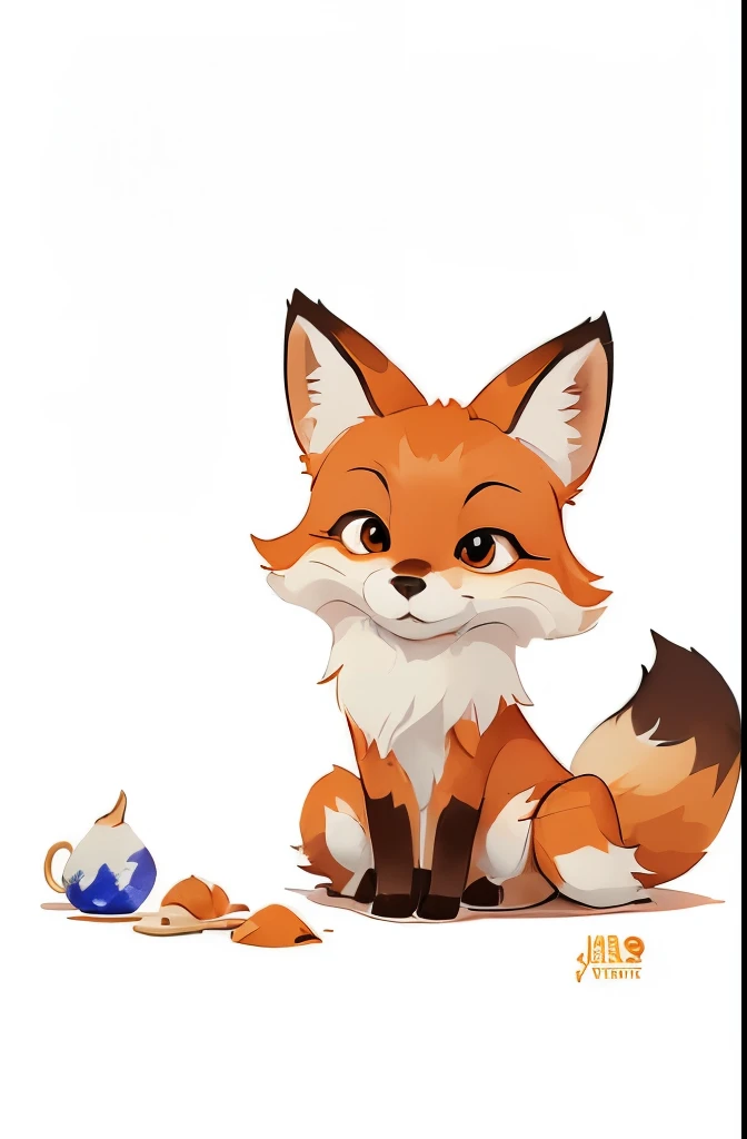 painting of a fox sitting on the ground with a white background, a watercolor painting by Jennifer Janesko, pexels, furry art, cute fox, whimsical fox, fox animal, ethereal fox, tonic the fox, the lovely hairy fox, stylised fox - like appearance, anthropom...