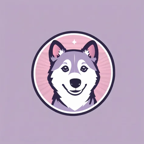 logo,
A logo for a pup company, pink and purple dog bone, girl Husky dog, retro-themed colors (light purple, purple, pink)
),LogoRedAF
,