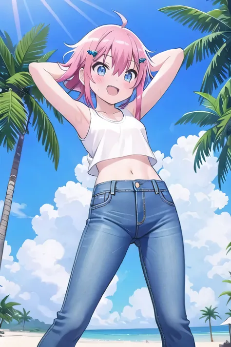 masterpiece,best quality,ultra detail, ((Perfect Face, Perfect Arms, Perfect hands, Perfect Fingers)), 1girl, 14yo, petite, ((round face, ecstasy, orgasm face, drooping eyes, shame smiling, blush)), dropping eyes, sleepy, Open mouth, ((White teeth)), backg...
