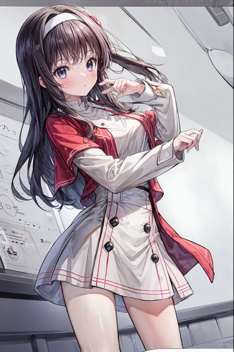 masterpiece, 1 girl,  sparrow , dark-haired girl,  in、 she's wearing a medieval white priest's suit ,  curly long hair, messy hair, slender bodies,  wears a brown capelet and wears a hood,  I'm wearing a golden capelet and hood with my left eye closed , Sh...