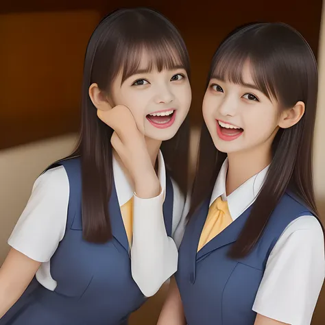 (highest quality, masterpiece, high resolution:1.2), 4K, (Photo quality detailed foreground: 1.2), geometry, ((Two 14yo too beautiful noble girls are singing ((with lewd single white microphone in front of the mouth)) together), Cute noble beautiful slende...