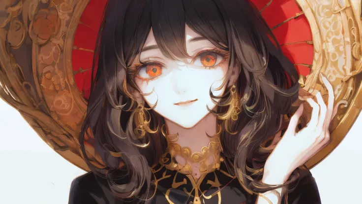 masterpiece: 1.7, Top Quality、(  highly detailed CG  、 Ultra High Precision 、best shadow:1.1)、Picturesque、   sketch、   Witch、black dress、   black hair、 red eyes、Paper Texture、shown in ultra-high resolution、 very detailed face 、flat-colors、extremely elabora...