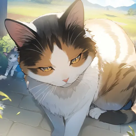 animal, cat, focus cat, outdoors, game CG, fantasy, japan, break,(artist:akinashi_yuu),artist:fujiyama,artist:artist:yuugen,break,break,(masterpiece), (best quality), (ultra-detailed),(Detailed Lighting), very aesthetic, newest,