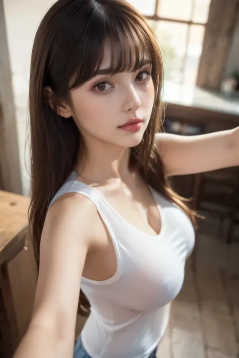 best quality, ultra-fine , ( Realistic: 1.4), 8k resolution, 1 girl, (Random Hair: 1.3), (Realistic hair: 1.2), (Georgia Girl : 1.2), ( REAL EYES : 1.2), (Beautiful Face: 1.3), Slender body , White and glowing skin, Big Breasts, Neckline, (Mid Angle: 1.3),...