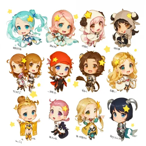 Cartoon characters of different types of girls with different hair styles, girl knights of the zodiac , chibi anime, anime chibi, Chibi Art, beautiful stars, kawaii chibi, godesses, chibi, cute cybernetic gods , Zodiac signs, pixiv, Zodiac sign, like ...