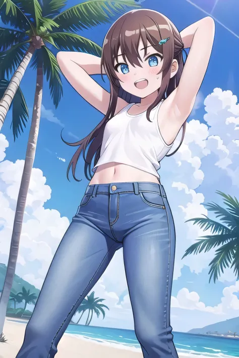 masterpiece,best quality,ultra detail, ((Perfect Face, Perfect Arms, Perfect hands, Perfect Fingers)), 1girl, 14yo, petite, ((round face, ecstasy, orgasm face, drooping eyes, shame smiling, blush)), dropping eyes, sleepy, Open mouth, ((White teeth)), backg...