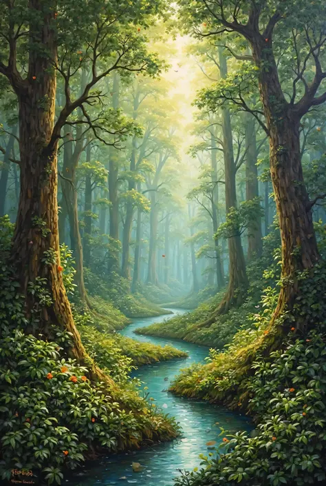 Forest oil painting design 