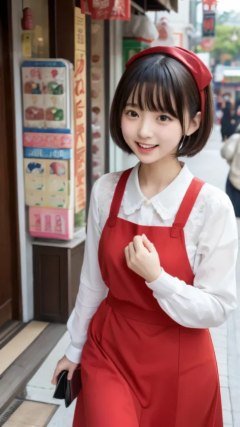 ((Top Quality)), ((masterpiece)), realistic images、Japanese Girl、 realistic image of the eye area 、Petite、 ish expression、、10age、bob hair、 black hair、 Slim、My bust isn't swollen、 ish expression、Real Face、Petite、Lolita fashion clothes、lace socks、Red Shoes、I...