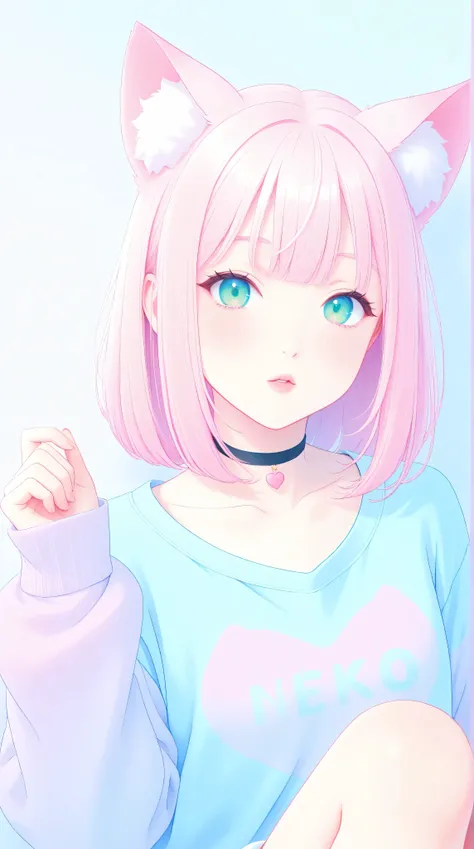 random hot and busty japanese girls, nekos, pastel color palette,