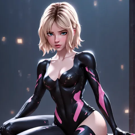 CINDERELLA dressed in her digital avatar, 1girl,  seductive shapes, seductive body and curves, blonde, pretty face,  determined look ,  golden hair, beautiful blue eyes, Beautiful medium-sized breasts, cool hips,   beautiful waist, gold earrings in the for...