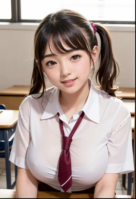 (best quality,masterpiece:1.3, super high resolution ),(very well detailed、caustics) (realistic:1.4, RAW shooting、)Ultra-realistic Capture、very well detailed、Natural Skin Texture、masterpiece、(Japanese girl in uniform in high school classroom:1.3)、hair blow...