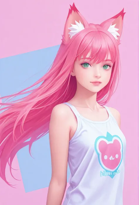 random hot and busty japanese girls, nekos, pastel color palette,