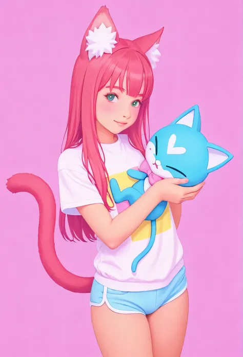 random hot and busty japanese girls, nekos, pastel color palette,