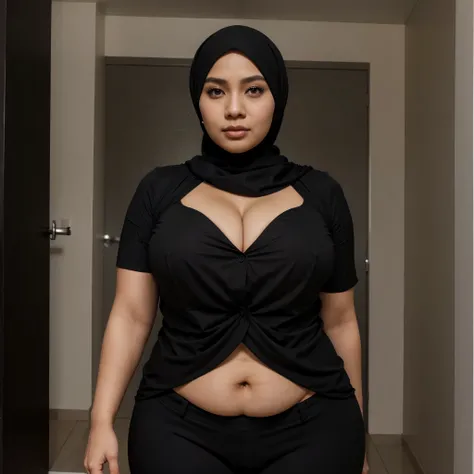 Hijab mom Indonesian big breast bbw in black suit