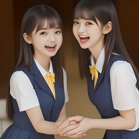 (highest quality, masterpiece, high resolution:1.2), 4K, (Photo quality detailed foreground: 1.2), geometry, ((Two 14yo too beautiful noble seductive idles are whispering me with swelling pink microphone), Cute noble beautiful slender girl girly very-long-...
