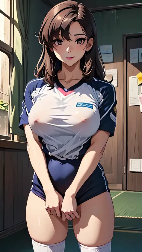  Please draw your facial expressions more delicately、And please draw   ，Please draw Big Breasts' bigger on Big Breasts'，Make me look more delicate、Please draw beautifully      ，It's see-through when it's wet，Please wear a blue uniform，，Please draw Big Brea...