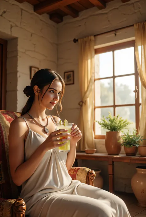**Prompt:** **Ancient Rome:** Imagine an immersive wide-angle track shot capturing the essence of a quaint Roman living room during the Antiquity Age. Your challenge is to construct a historically accurate depiction of a modest living space within the dist...