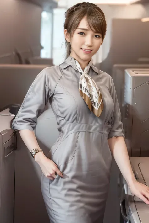  (masterpiece:1.2, best quality:1.2), 32kHDR, High Resolution, (alone、1 girl)、（Starlux Flight Attendant Uniforms）、 (At the airport counter, professional lighting)、A proper woman, beautiful face,、（Starlux Flight Attendant Uniforms Short Sleeve）、（Starlux Fli...