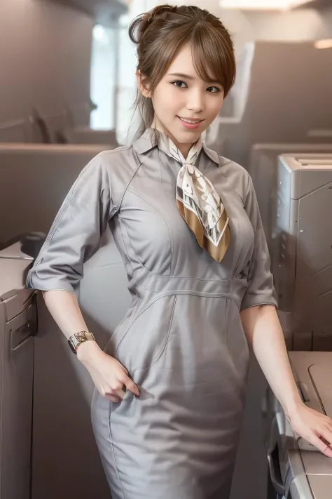  (masterpiece:1.2, best quality:1.2), 32kHDR, High Resolution, (alone、1 girl)、（Starlux Flight Attendant Uniforms）、 (At the airport counter, professional lighting)、A proper woman, beautiful face,、（Starlux Flight Attendant Uniforms Short Sleeve）、（Starlux Fli...