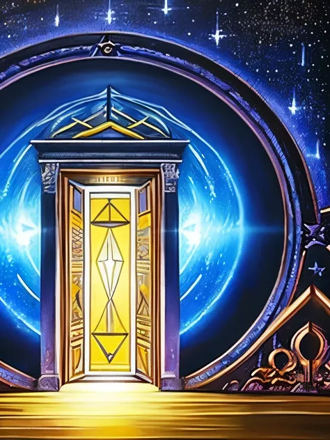 a close up of a painting of a doorway with a star in the sky, doors that are cosmic portals, dark dimension portal, portal to the ethereal realm, magical portal gateway, gateway to another universe, magic portal to another world, gateway to another dimensi...