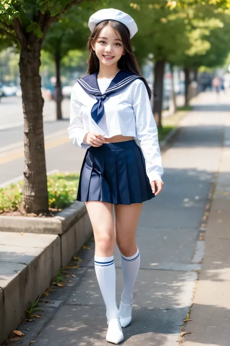 Best quality, full body focus, full body shot, perfect face, soft light, ultra high res, 8k, Masterpiece, , , view the viewer, full body , Front view, (1girl:loli:1.5), , Cute face, (blue eys:1.5), (Dark brown Medium hair), beautiful medium breasts, , Beau...
