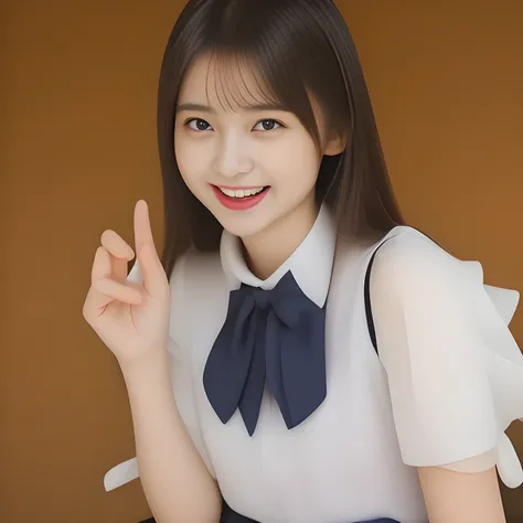 (masterpiece, best quality:1.2), High resolution, 1080P, 8K, 1girl, solo, (A noble, neat, intelligent and beautiful slender 14yo Japanese girl, maximum laughter of happiness: 1.3), (Incredibly well organized pure white face, Glossy lips, Very long black be...