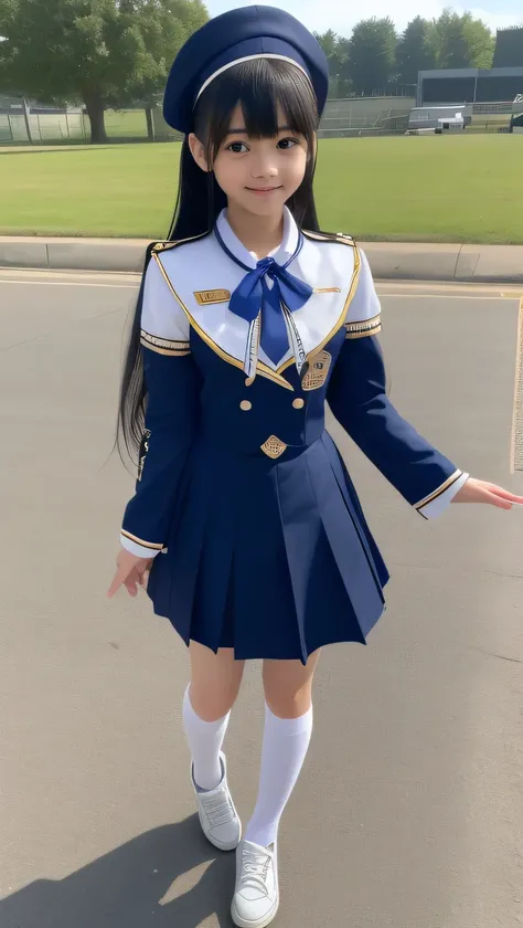 top quality、 natural depiction、High Resolution、 details、delicate、Very high degree of perfection 、beautiful,Girls are in middle school１Grade、 black hair、cute girl eyes、best proportions、small breasts、Looks like Daidouji Tomoyo、I'm wearing a marching band uni...