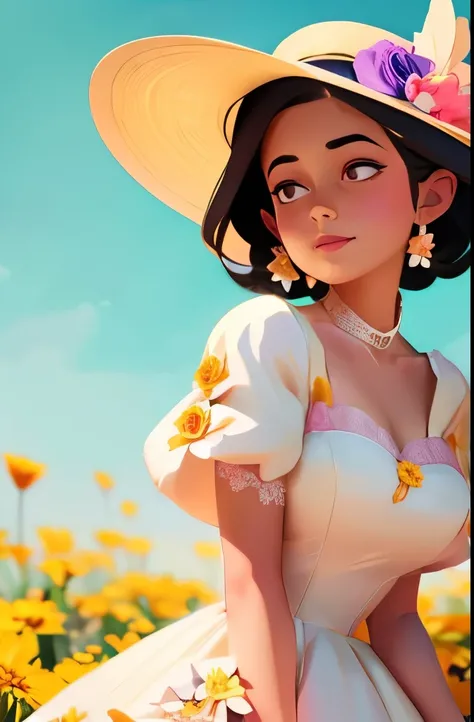 a close up of a woman in a dress and hat, style artgerm, girl in a dress, dressed in a flower dress, rossdraws 2. 5, cute anime waifu in a nice dress, rossdraws 1. 0, style in digital painting, trending on artstration, digital art of an elegant, stunning a...