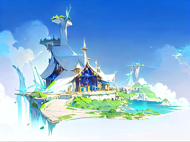 There is a small island with a magical hut, fantastic magic 2D conceptual art,  fantastic conceptual art ,  anime scene concept art, Final Fantasy VLL world concept,  conceptual world art ,  Conceptual Art World , Fantasy world concept, Magic concept art, ...