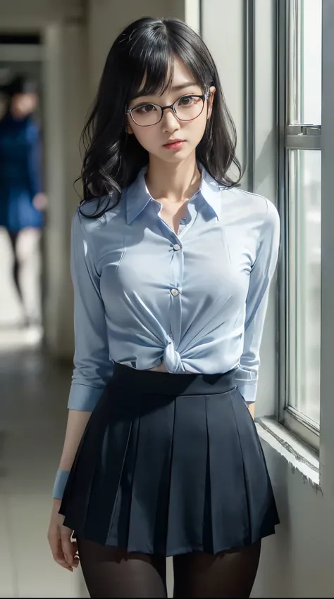 (((1 person)))、(((Alone)))、(((Ruthless Expression)))、(((beautiful)))、( Long Bob Cut )、(((wavy hair)))、(miniskirt)、( clear)、(((( with a bleak expression)))、(((Elongated eyes)))、 confident posture 、 An office lady in her 20s poses and takes a picture、((anger...