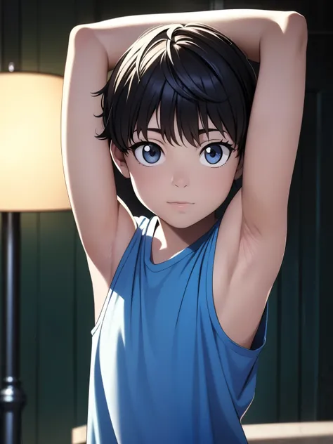 Highres, Masterpiece, Best quality at best,Best Quality,hight quality, hight detailed, Anime style, 1boy, Shota, young boy, Solo person, White tank top, Upper body, Seen from the front, look at viewer, (Very young boy), (very small and short body),  boys, ...