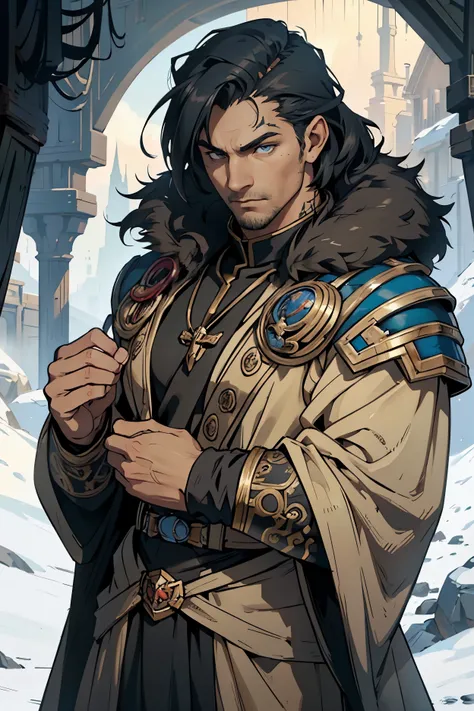 ((Best quality)), ((masterpiece)), ((realistic cartoon)), ((perfect character)):
In this stunning and highly detailed realistic cartoon, we present a male human. The man stands tall, a middle-aged man, and he's Tempestus Scions from Warhammer 40K, and pow...