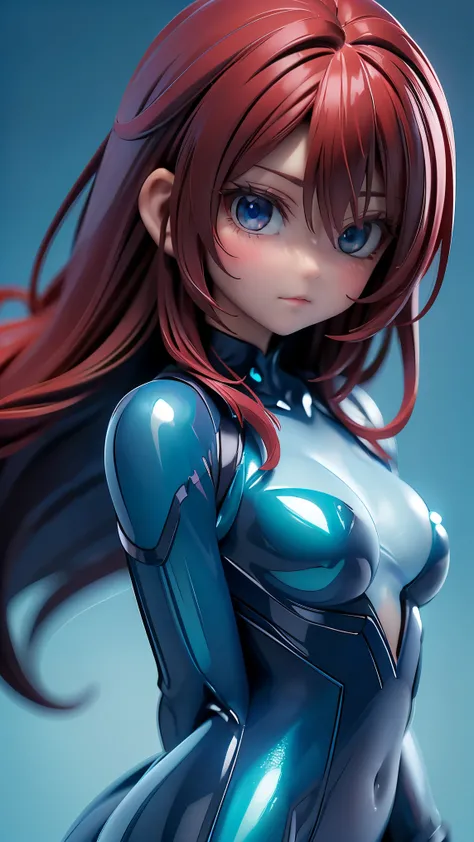 perfect anatomy top quality, highest resolution in elementary school,(((glittering light blue rider suit bodysuit Glittering light blue rider suit around shiny skin Shiny red hair long hair blue eyes))) fighter Bike ( very small breasts:1.5)